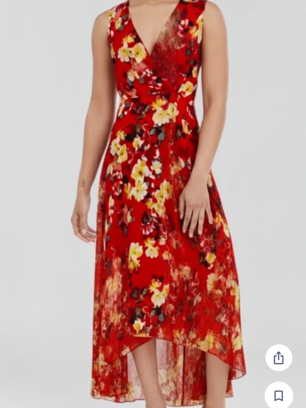 Calvin Klein Red Floral High-Low V-Neck Dress size 4 Excellent condition